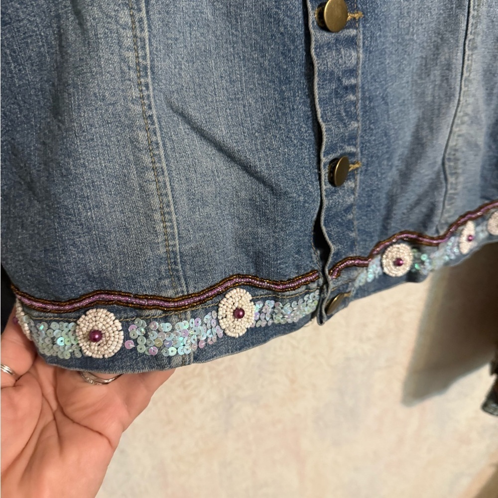 Vintage Boston Proper Multicolor Sequin And Beaded Jean Jacket, Sz Small - Picture 3 of 10